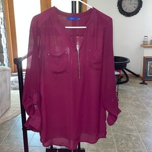 women's apt. 9 half zip v-neck maroon / dark pink top / blouse